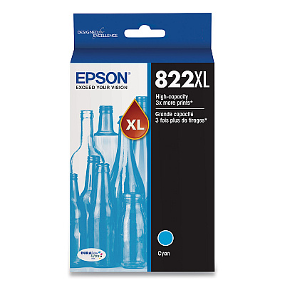 Epson T822XL220-S (T822XL) DURABrite Ultra High-Yield Ink, 1,100 Page-Yield, Cyan