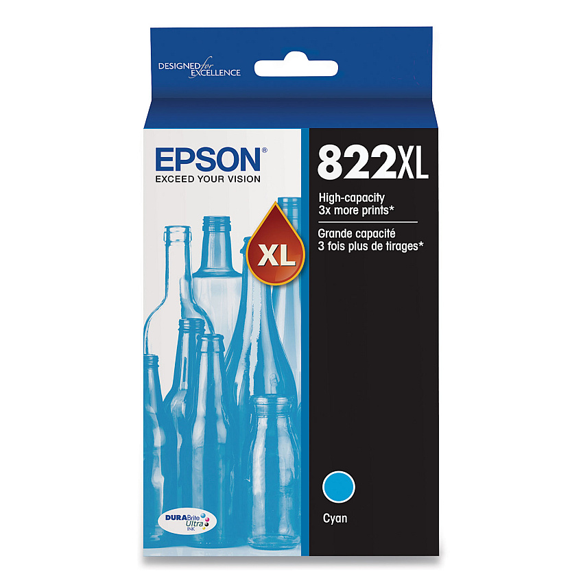 Epson T822XL220-S (T822XL) DURABrite Ultra High-Yield Ink, 1,100 Page-Yield, Cyan