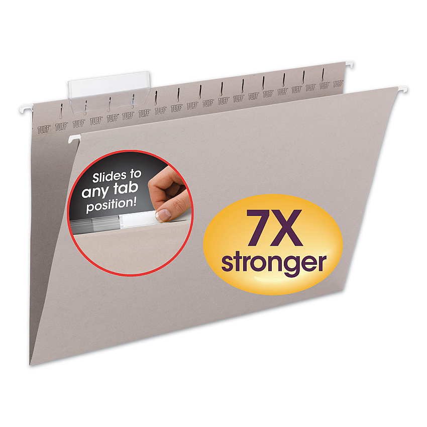 Smead TUFF Hanging Folders with Easy Slide Tab, Legal Size, 1/3-Cut Tabs, Steel Gray, 18/Box (SMD64093)