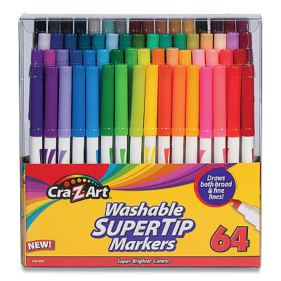 Cra-Z-Art Washable SuperTip Markers, Fine/Broad Bullet Tips, Assorted Colors, 64/Set (CZA10128WM16)