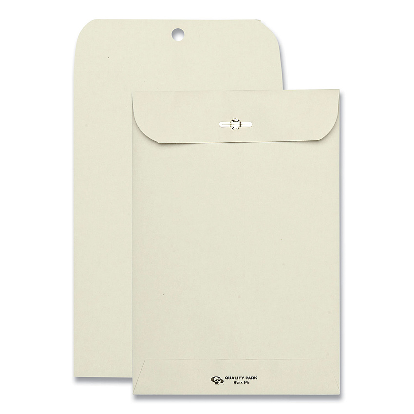 Quality Park Clasp Envelope, 28 lb Bond Weight Kraft, #63, Square Flap, Clasp/Gummed Closure, 6.5 x 9.5, Executive Gray, 100/Box (QUA38563)