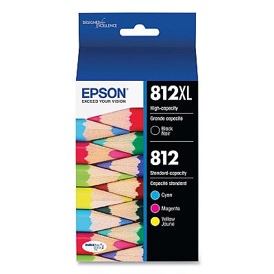 Epson T812XL-BCS (T812XL/T812) DURABrite Ultra High-Yield/Standard Ink, Black/Cyan/Magenta/Yellow