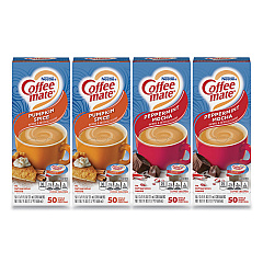 Coffee-mate Liquid Coffee Creamer, Peppermint Mocha/Pumpkin Spice, 0.38 oz Mini Cups, 50/Pack, 4 Packs/Carton (GRR70000095)