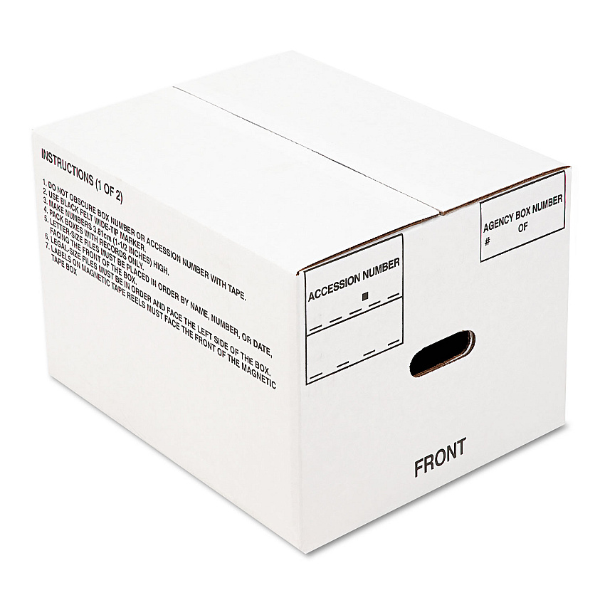 AbilityOne 8115001178249, SKILCRAFT Record Archival Storage Box, Letter Files, 12" x 9.5" x 14.75", White, 25/Bundle
