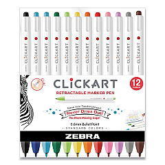 Zebra ClickArt Porous Point Pen, Retractable, Fine 0.6 mm, Assorted Ink and Barrel Colors, 12/Pack (ZEB69012)