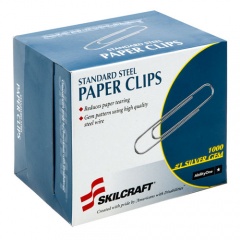AbilityOne 7510001614292 SKILCRAFT Paper Clips, #1, Smooth, Silver, 1,000/Box