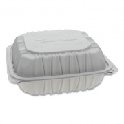 Pactiv Evergreen EarthChoice Vented Microwavable MFPP Hinged Lid Container, 3-Compartment, 8.5 x 8.5 x 3.1, White, 146/Carton (YCNW0853)