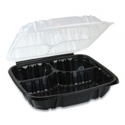 Pactiv Evergreen EarthChoice Vented Dual Color Microwavable Hinged Lid Container, 3-Compartment, 34oz, 10.5 x 9.5 x 3, Black/Clear, 132/Carton (DC109330B000)