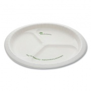Pactiv Evergreen EarthChoice Pressware Compostable Dinnerware, 3-Compartment Plate, 10" dia, White, 250/Carton (PSP103EC)