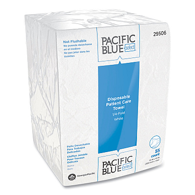 Georgia Pacific Professional Pacific Blue Select Disposable Patient Care Washcloths, 1-Ply, 10 x 13, Unscented, White, 55/Pack, 24 Packs/Carton (GPC29506)