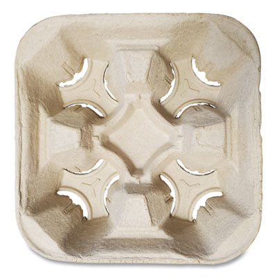 GN1 Molded Fiber Cup Carrier, 8 oz to 32 oz, Four Cups, Kraft, 300/Carton (4CUPCARRIERB)
