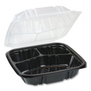Pactiv Evergreen EarthChoice Vented Dual Color Microwavable Hinged Lid Container, 33 oz, 8.5 x 8.5 x 3, 3-Compartment, Black/Clear, 150/Carton (DC858330B000)
