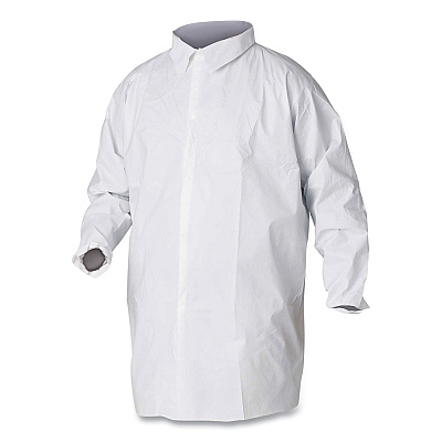 KleenGuard A20 Breathable Particle Protection Lab Coat, Hook and Loop Closure/Elastic Wrists/No Pockets, Large, White, 30/Carton (KCC35620)