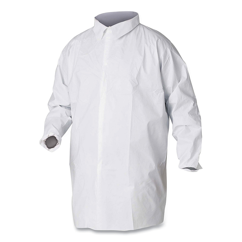 KleenGuard A20 Breathable Particle Protection Lab Coat, Hook and Loop Closure/Elastic Wrists/No Pockets, Large, White, 30/Carton (KCC35620)