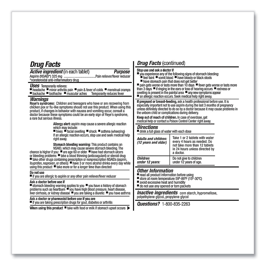 First Aid Only SmartCompliance Aspirin Refill, 2/Packet, 10 Packets/Box (FAOFAE7004)
