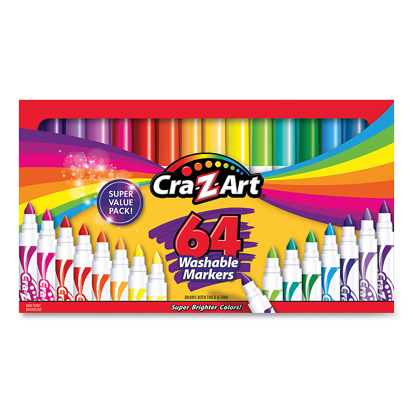 Cra-Z-Art Washable Markers, Broad Bullet Tip, Assorted Colors, 64/Set (CZA013424)