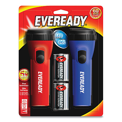 Eveready LED Economy Flashlight, Red/Blue, 2/Pack (L152SEA)