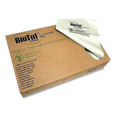 Heritage Biotuf Compostable Can Liners, 33 gal, 0.9 mil, 33" x 39", Light Green, 25 Bags/Roll, 8 Rolls/Carton (HERY6639TER01)