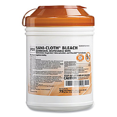 Sani Professional Sani-Cloth Bleach Germicidal Disposable Wipes, Deep-Well Lid Canister, 10.5 x 6, 75/Canister (NICP54072PK)