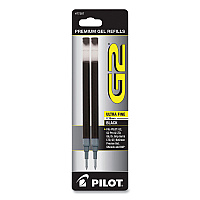 Refill for Pilot G2 Gel Ink Pens, Ultra-Fine Conical Tip, Black Ink, 2/Pack (PIL77287)