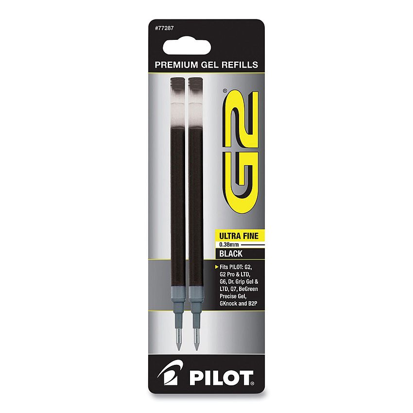 Refill for Pilot G2 Gel Ink Pens, Ultra-Fine Conical Tip, Black Ink, 2/Pack (PIL77287)