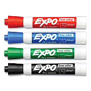EXPO Low-Odor Dry-Erase Marker, Peggable Card, Broad Chisel Tip, Assorted Colors, 4/Pack (SAN80174PK)