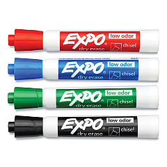 EXPO Low-Odor Dry-Erase Marker, Peggable Card, Broad Chisel Tip, Assorted Colors, 4/Pack (SAN80174PK)