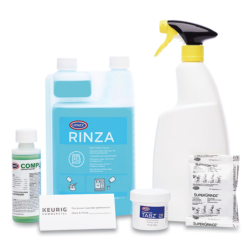 Keurig Bean to Cup Brewer Deep Cleaning Kit, 4oz Complete Cafe, (3) 32oz Rinza, (12)Tabz Z61, (3) SuperGrindz A01, Spray Bottle (GMT5000359701)