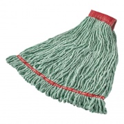 Rubbermaid Commercial Web Foot Shrinkless Looped-End Wet Mop Head, Cotton/Synthetic, Large, Green, 5" Red Headband (A25306GR00)