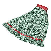 Rubbermaid Commercial Web Foot Shrinkless Looped-End Wet Mop Head, Cotton/Synthetic, Large, Green, 5" Red Headband (RCPA25306GR00)