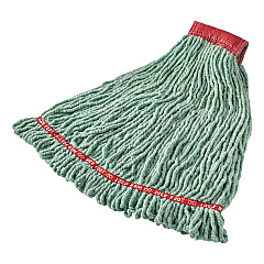 Rubbermaid Commercial Web Foot Shrinkless Looped-End Wet Mop Head, Cotton/Synthetic, Large, Green, 5" Red Headband (RCPA25306GR00)