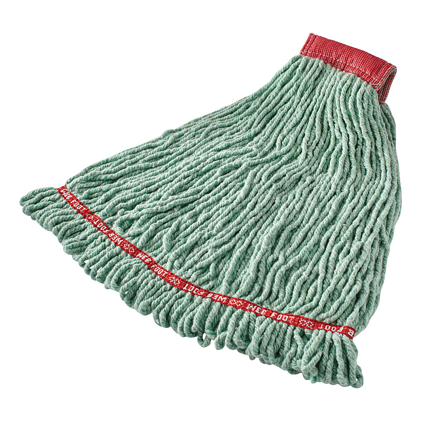 Rubbermaid Commercial Web Foot Shrinkless Looped-End Wet Mop Head, Cotton/Synthetic, Large, Green, 5" Red Headband (RCPA25306GR00)