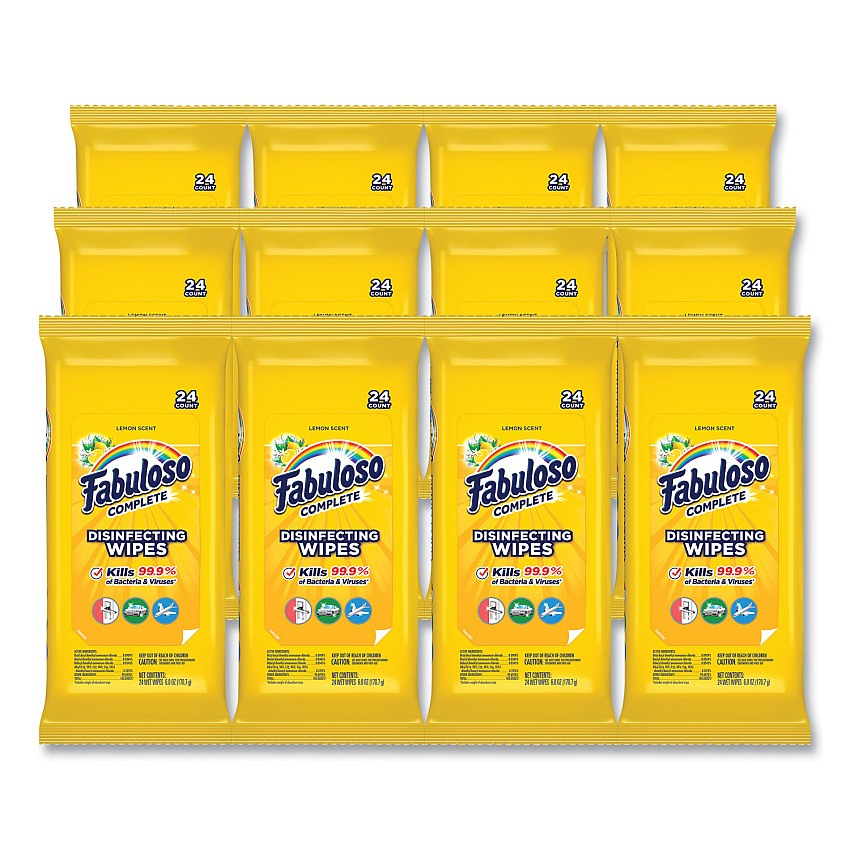 Fabuloso Multi Purpose Wipes, 1-Ply, 7 x 7, Lemon, White, 24/Pack, 12 Packs/Carton (CPC98719)