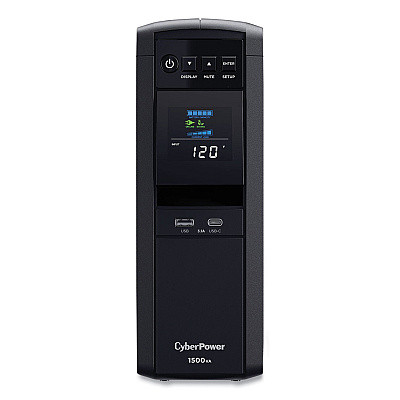 Cyberpower PFC Sinewave CP1500PFCLCD UPS Battery Backup, 12 Outlets, 1,500 VA, 1,030 J