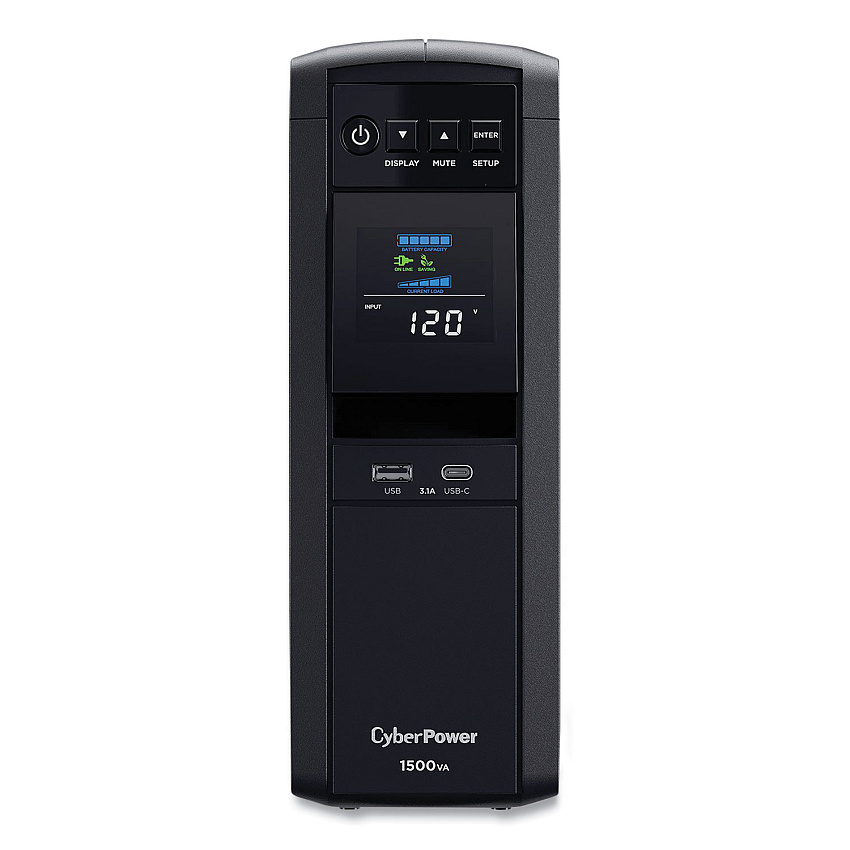 Cyberpower PFC Sinewave CP1500PFCLCD UPS Battery Backup, 12 Outlets, 1,500 VA, 1,030 J