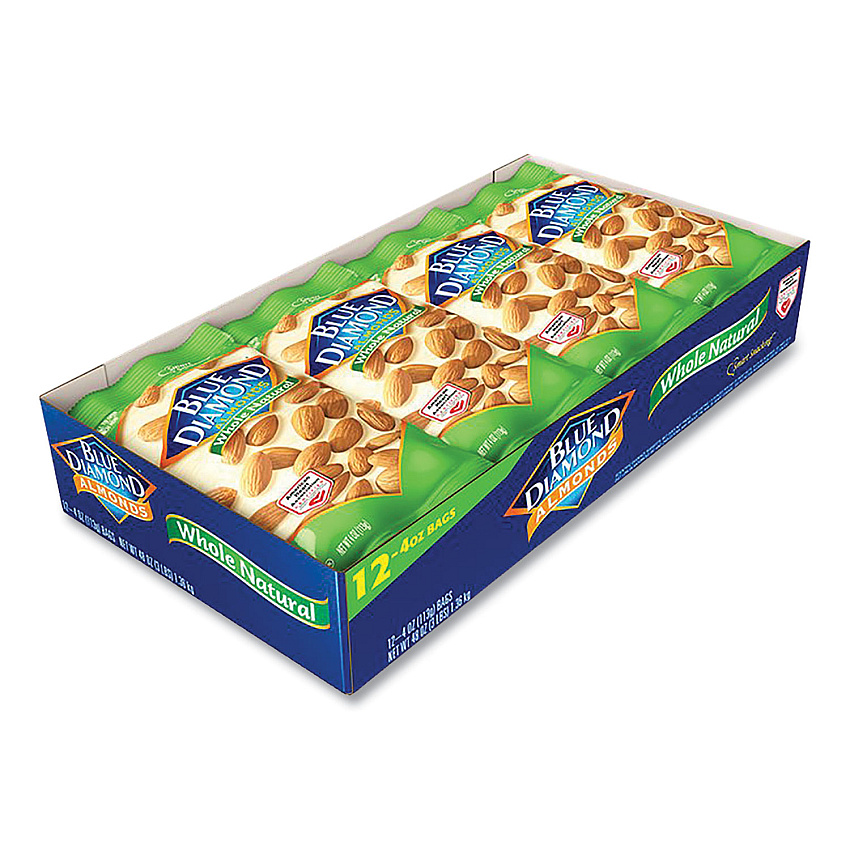 Blue Diamond Whole Natural Almonds, 4 oz Bag, 12 Bags/Box (DFDBLU11025)