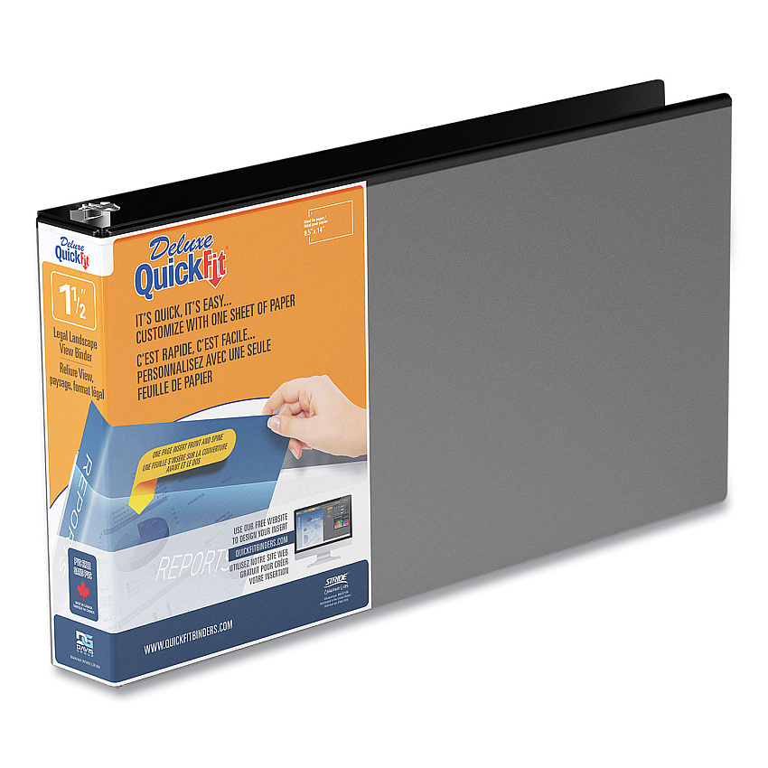 Stride QuickFit Landscape Spreadsheet Round Ring View Binder, 3 Rings, 1.5" Capacity, 14 x 8.5, Black (DVS95021L)