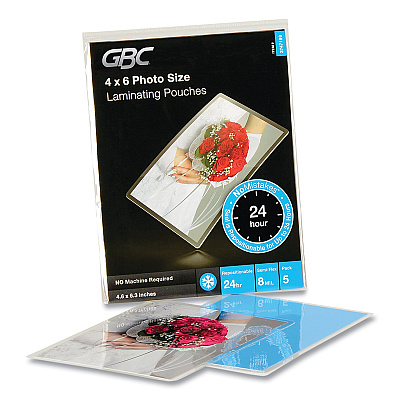 GBC SelfSeal NoMistakes Repositionable Self-Adhesives, 8 mil, 4.6" x 6.3", Gloss Clear, 5/Pack (GBC3747199)