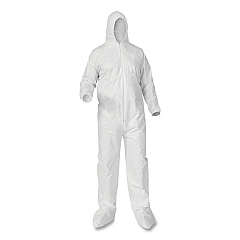 KleenGuard A35 Liquid and Particle Protection Coveralls, Zipper Front, Hood/Boots, Elastic Wrists/Ankles, White, 3X-Large, 25/Carton (KCC38952)