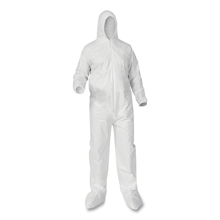 KleenGuard A35 Liquid and Particle Protection Coveralls, Zipper Front, Hood/Boots, Elastic Wrists/Ankles, White, 3X-Large, 25/Carton (KCC38952)