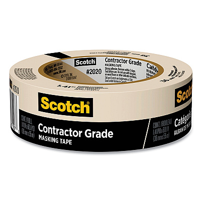 Scotch Contractor Grade Masking Tape, 3" Core, 1.41" x 60 yds, Tan (MMM202036AP)