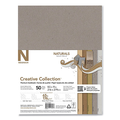 Neenah Creative Collection Premium Cardstock, 65 lb Cover Weight, 8.5 x 11, Assorted Naturals, 50/Pack (NEE99316MA)