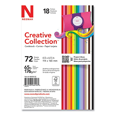 Neenah Creative Collection Premium Cardstock, 65 lb Cover Weight, 4.5 x 6.5, Assorted Starter Pack, 72/Pack (4641602)