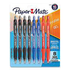 Paper Mate Profile Gel Pen, Retractable, Medium 0.7 mm, Assorted Ink and Barrel Colors, 8/Pack (PAP2097006)