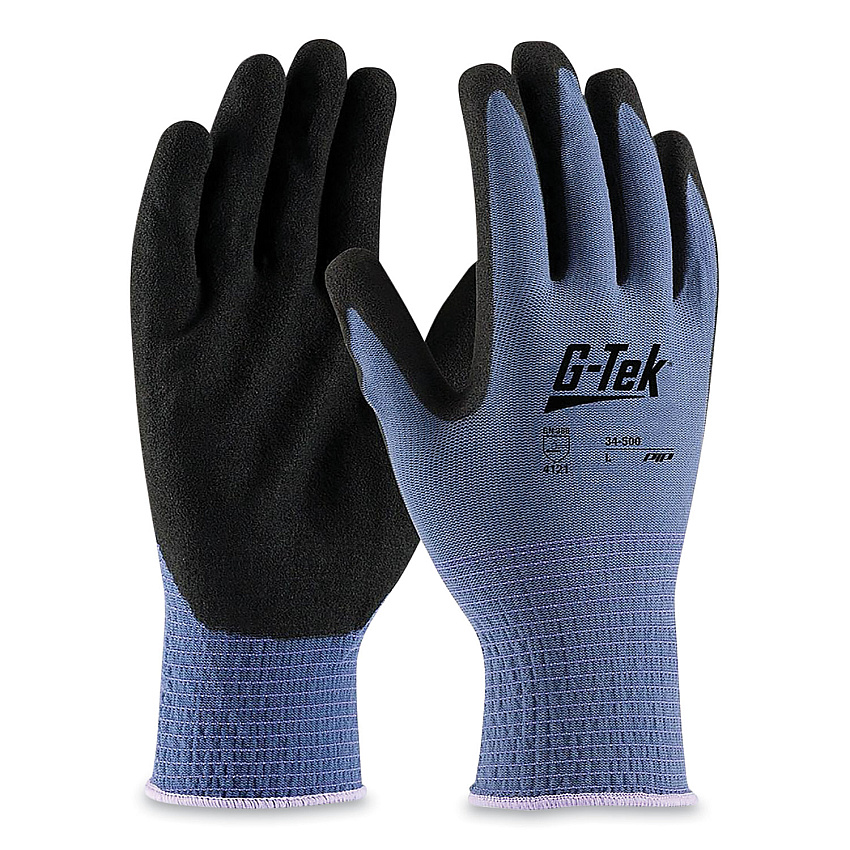G-Tek GP Nitrile-Coated Nylon Gloves, Large, Blue/Black, 12 Pairs (PID34500L)