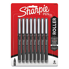 Sharpie Professional Design Roller Ball Pen, Stick, Fine 0.5 mm, Black Ink, Black Barrel, 8/Pack (SAN2116307)
