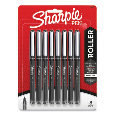 Sharpie Professional Design Roller Ball Pen, Stick, Fine 0.5 mm, Black Ink, Black Barrel, 8/Pack (SAN2116307)