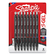 Sharpie High-Performance Gel Pen, Retractable, Medium 0.7 mm, Three Assorted Ink Colors, Black Barrel, 8/Pack (SAN2096148)
