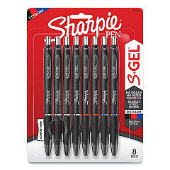 Sharpie High-Performance Gel Pen, Retractable, Medium 0.7 mm, Three Assorted Ink Colors, Black Barrel, 8/Pack (SAN2096148)