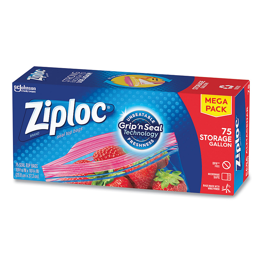 Ziploc Seal Top Bags, Gallon, 10.75" x 10.56", Clear, 75/Box (SJN314472)